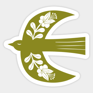 Large Folk Bird olive green Sticker